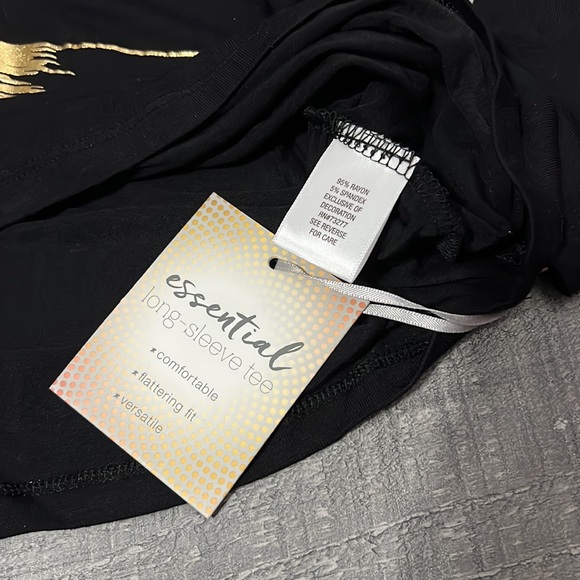 NWT a:glow Maternity Long Sleeve Tee Black & Gold Ruched at Hips Stretch Soft XL - Picture 5 of 9
